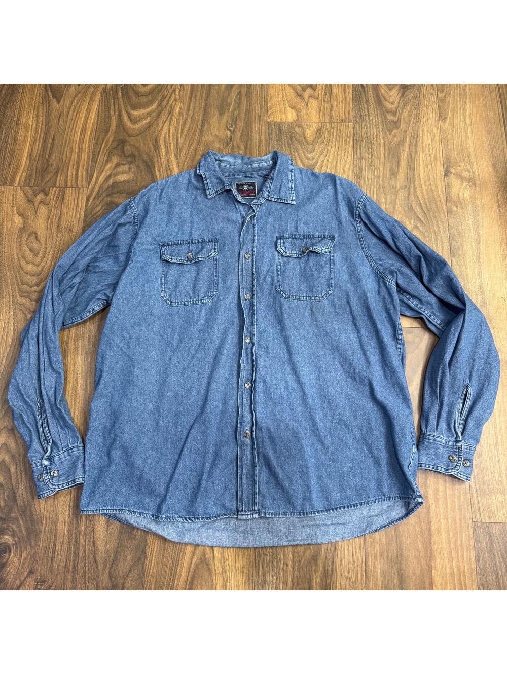 Wrangler Denim Chambray Button Up Shirt Mens XL Long Sleeve Western Cotton Blue